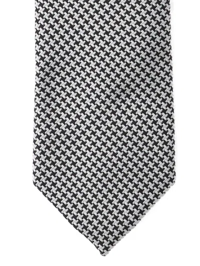 Tom Ford Adjustable Black Silk Tie With Houndstooth Pattern In Gray