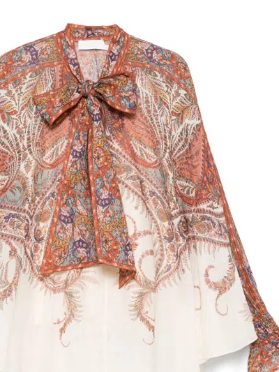 Zimmermann Rhiannon Multicolor Blouse With Tie Closure On The Front And Paisley Print In Ramie Woman In Pink