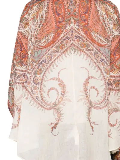 Zimmermann Rhiannon Multicolor Blouse With Tie Closure On The Front And Paisley Print In Ramie Woman In Pink