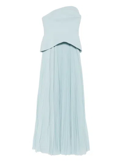 Solace London Britt Strapless Pleated Dress In Blue