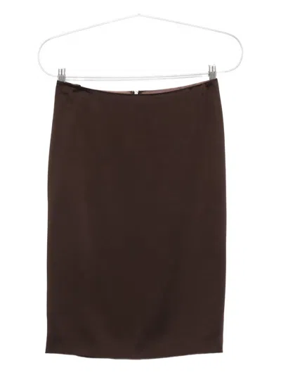 Tom Ford Satin Pencil Midi Skirt With Back Slit In Brown
