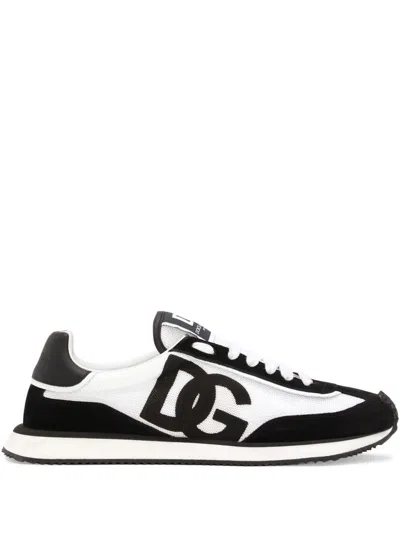 Dolce & Gabbana Multicolor Mesh And Split Leather Cushion Sneakers In Black