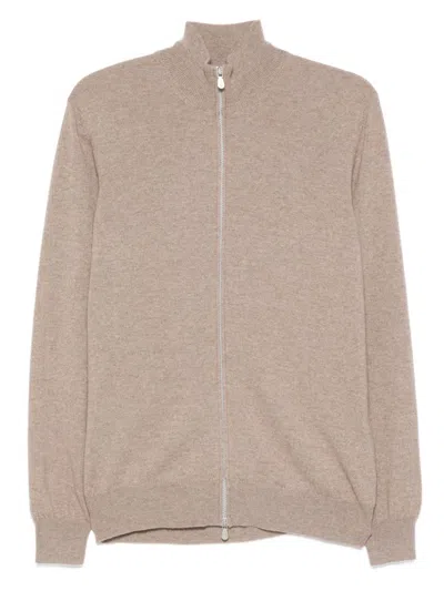 Brunello Cucinelli Zipper Cardigan High Collar In Neutral