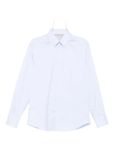 Brunello Cucinelli Cotton Shirt With Button-down Collar And Curved Hem In White