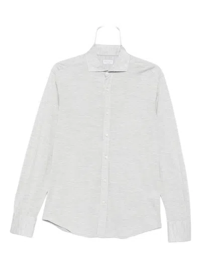 Brunello Cucinelli Men Silk And Cotton Blend Shirt In White