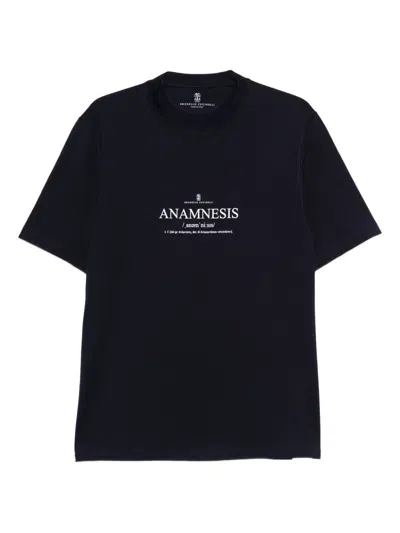 Brunello Cucinelli Cotton Crew Neck T-shirt With Graphic Print In Black