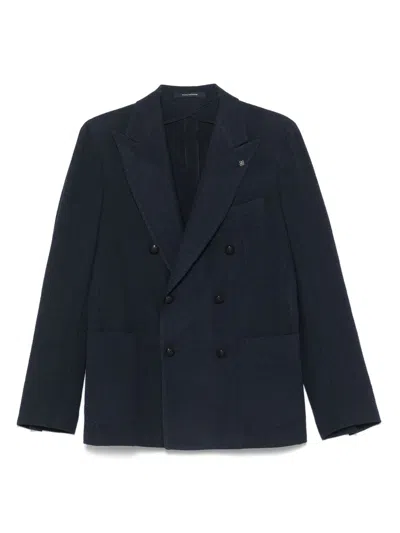 Tagliatore Tailored Blue Double-breasted Jacket With Notched Lapel