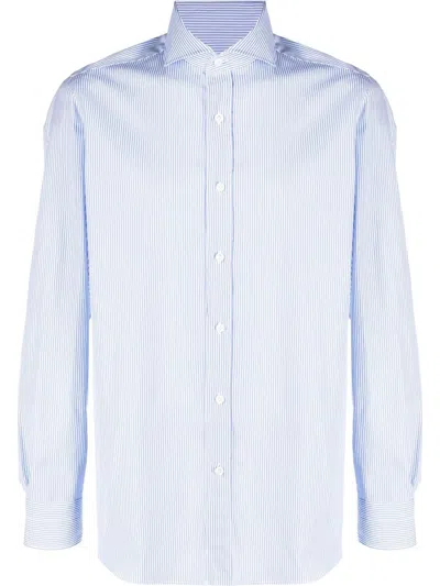 Borrelli Mini-check Spread-collar Shirt In Blue
