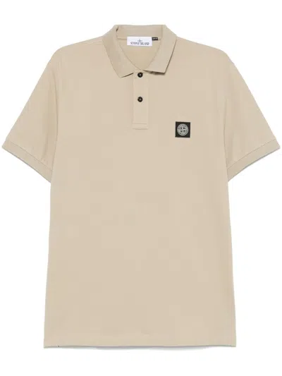 Stone Island Beige Cotton Polo With Short Sleeves