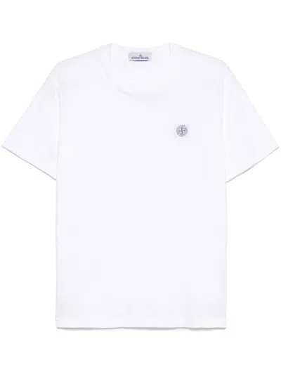 Stone Island Short-sleeved Crew Neck T-shirt With Subtle Emblem Patch In White