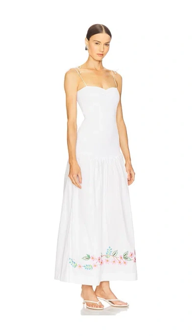 S/w/f Shirred Embroidered Drop Hem Maxi Dress In White