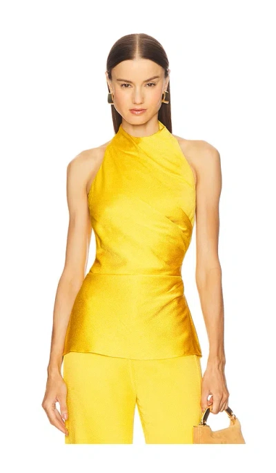 Silvia Tcherassi Dina Draped Mock-neck Halter Blouse In Yellow