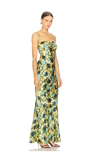 Saloni Renee Long Floral Silk Spaghetti-strap Dress