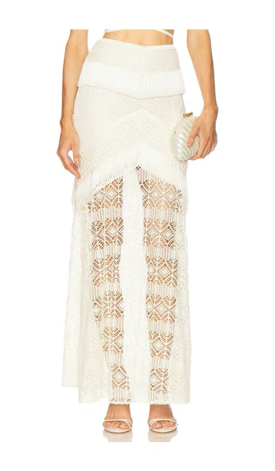 Patbo Lace Fringed Samba Maxi Skirt In White