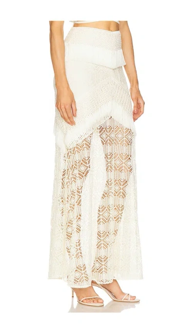Patbo Lace Fringed Samba Maxi Skirt In White