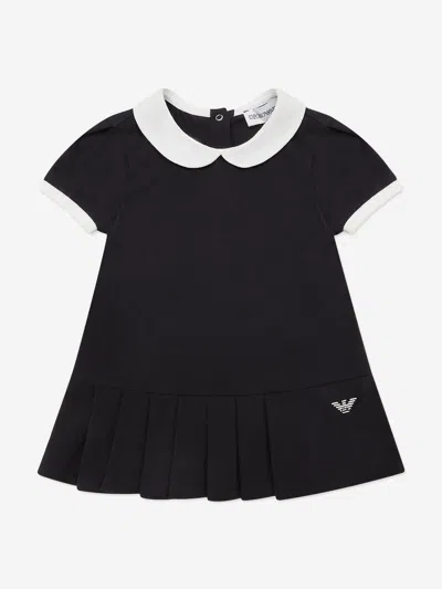 Emporio Armani Official Store Jersey Dress With Peter Pan Collar And Pleated Skirt In Black