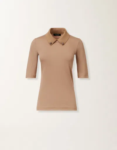 Fabiana Filippi Short Sleeve T-shirt With Knit Collar And Pins In Neutral