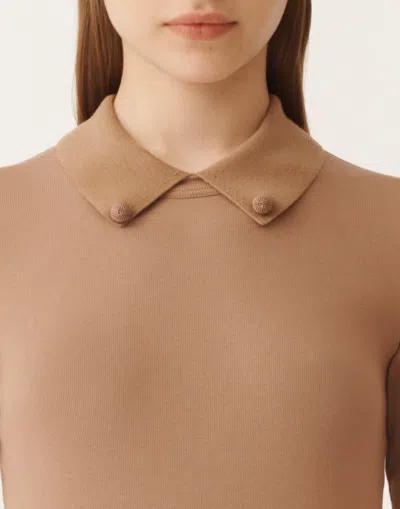 Fabiana Filippi Short Sleeve T-shirt With Knit Collar And Pins In Neutral