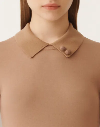 Fabiana Filippi Short Sleeve T-shirt With Knit Collar And Pins In Neutral