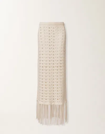 Fabiana Filippi Platinum Skirt With Fringes In Neutral