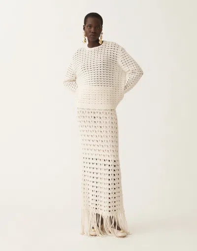 Fabiana Filippi Platinum Skirt With Fringes In Neutral