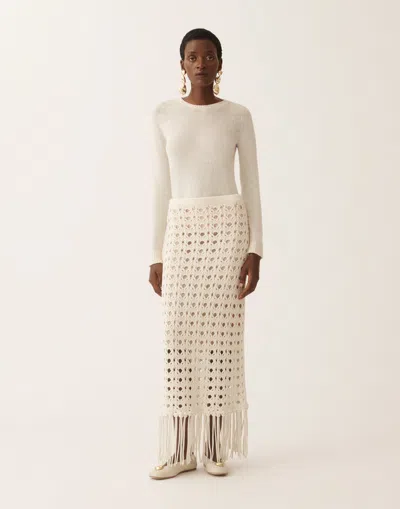 Fabiana Filippi Platinum Skirt With Fringes In Neutral