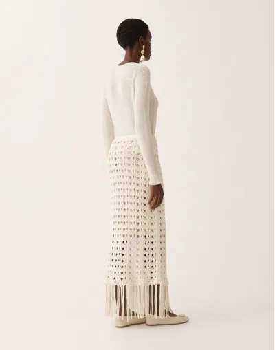 Fabiana Filippi Platinum Skirt With Fringes In Neutral