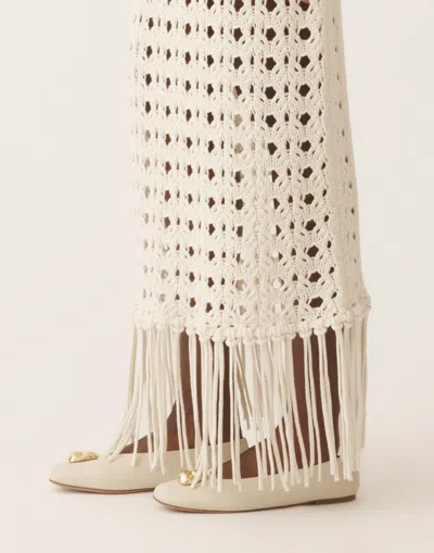 Fabiana Filippi Platinum Skirt With Fringes In Neutral