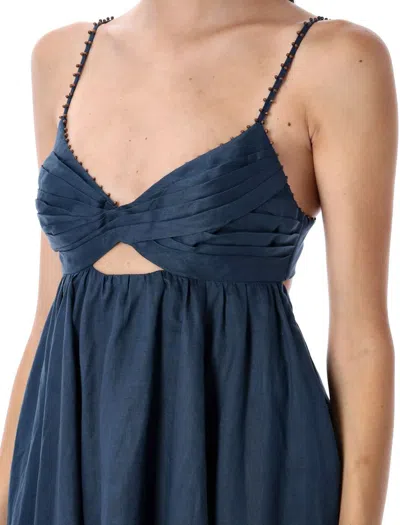 Zimmermann Front Twist Long Dress In Blue