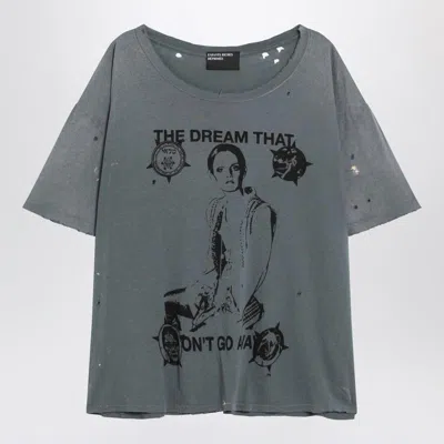 Enfants Riches Deprimes Blue Vintage-effect T-shirt With Print And Distressing In Gray