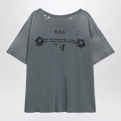 Enfants Riches Deprimes Blue Vintage-effect T-shirt With Print And Distressing In Gray