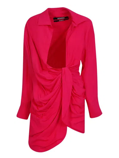 Jacquemus Pleated Mini Dress In Red