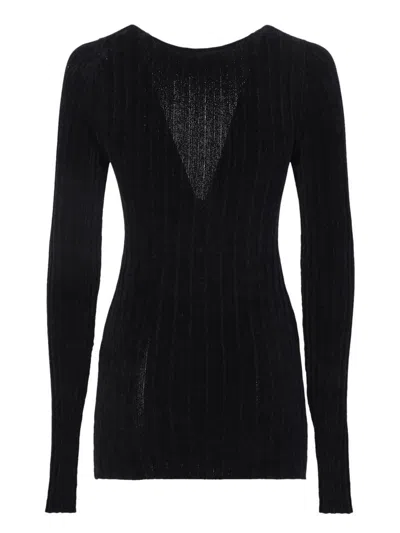 Msgm Twist-front Ribbed Long-sleeve Top In Black