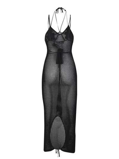 Andreädamo Andreadamo Black Midi-dress With If Leaf Detail From Andreadamo