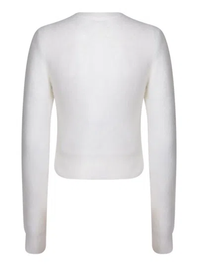 Maison Margiela Cropped White Angora Wool Blend Cardigan In White