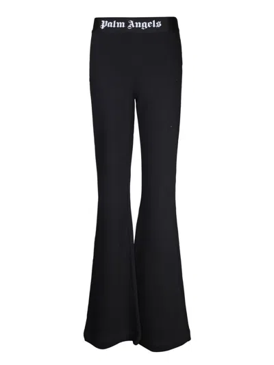 Palm Angels Logo Lurex Flared Trousers In Black