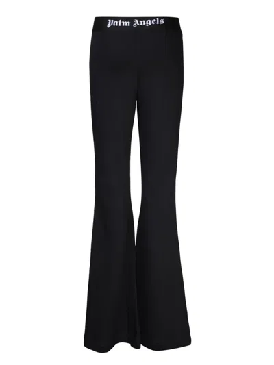 Palm Angels Logo Lurex Flared Trousers In Black