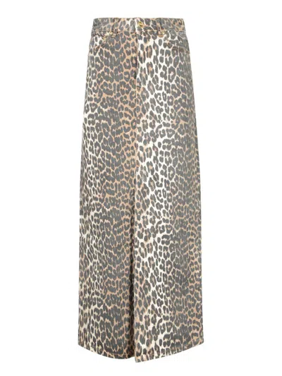 Ganni Leopard Print Long Skirt
