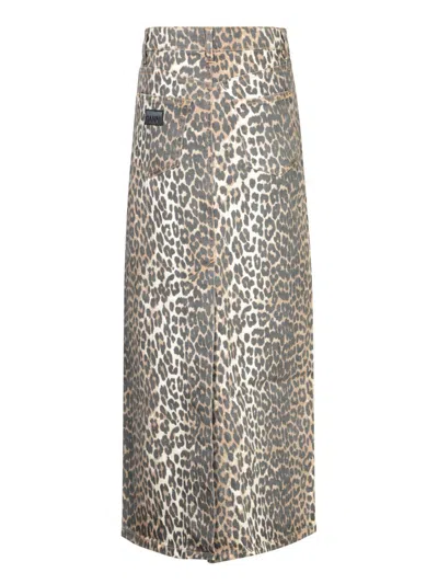Ganni Leopard Print Long Skirt