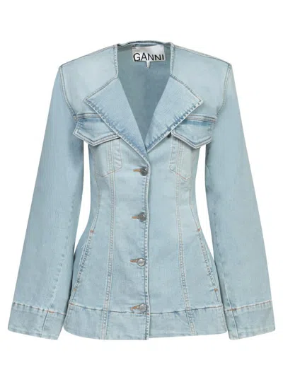 Ganni Women Denim Blazer In Blue