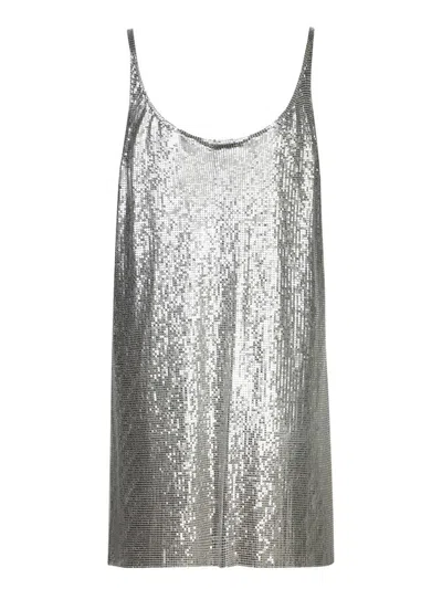 Rabanne Metallic Mesh Tank Top With Side Slits In Silver