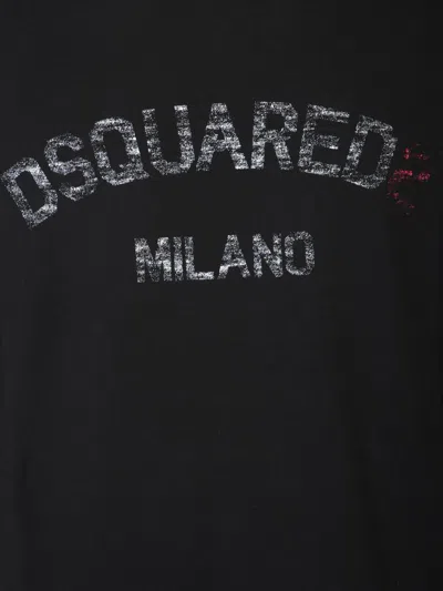 Dsquared2 Loose Fit Black Cotton T-shirt With Vintage Logo In Black