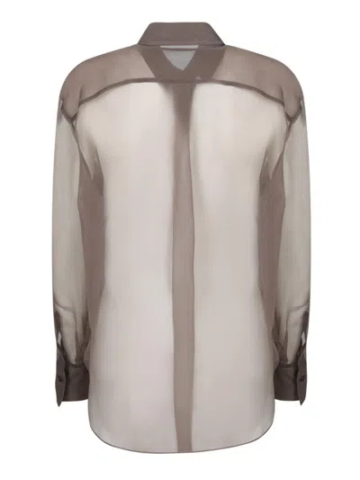 Brunello Cucinelli Brown Shirt With Semi-transparent Design And Embroidery On The Front In Silk Woman In Brown
