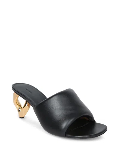 Jw Anderson J. W. Anderson Slip-on Black Leather Sandals With Gold-tone Chain Heel In Black