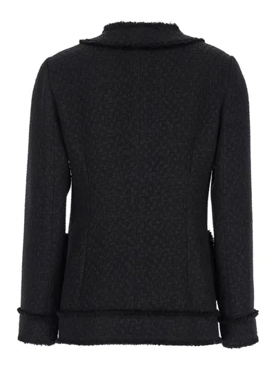 Dolce & Gabbana Black Single-breasted Jacket With Branded Button In Tweed Woman In Black