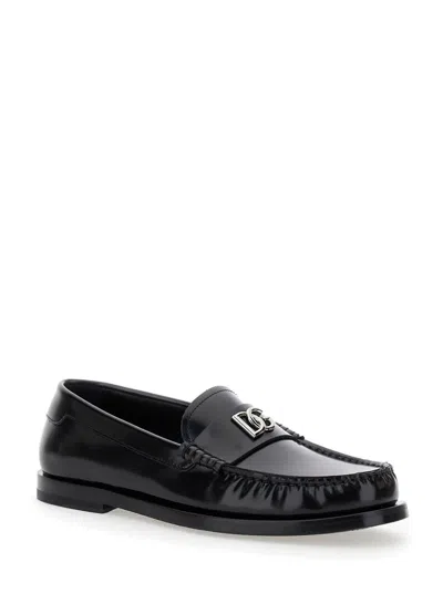 Dolce & Gabbana 'city Blanco' Black Loafers With Dg Logo Detail In Leather Woman