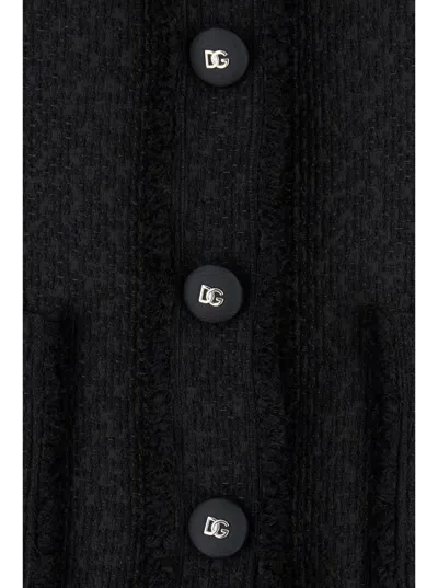 Dolce & Gabbana Black Single-breasted Jacket With Branded Button In Tweed Woman In Black