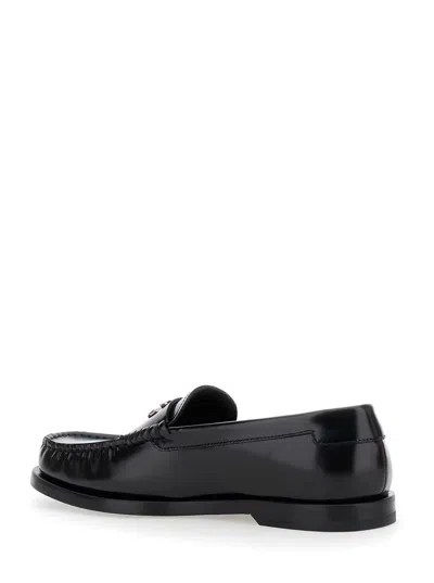 Dolce & Gabbana 'city Blanco' Black Loafers With Dg Logo Detail In Leather Woman