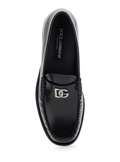 Dolce & Gabbana 'city Blanco' Black Loafers With Dg Logo Detail In Leather Woman