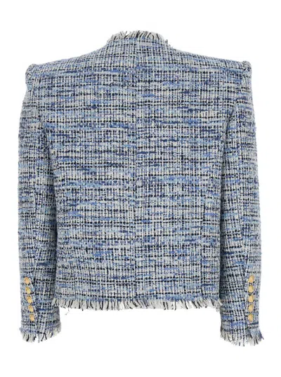 Balmain Spencer Button-embellished Frayed Cotton-blend Tweed Blazer